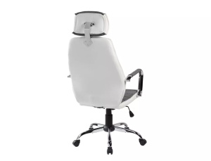 SCAUN DE BIROU Q-035, GRI/ALB, TAPITERIE DIN STOFA, PIELE ECOLOGICA SI PICIOR DIN METAL, STIL MODERN - Img 2