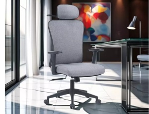 SCAUN DE BIROU Q-080M, GRI, CU FUNCTIE MULTIBLOC, TAPITERIE DIN TEXTIL SI PICIOR DIN METAL, STIL MODERN