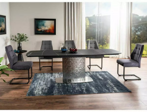 SCAUN DINING APRIL, GRI 11/NEGRU MAT, TAPITERIE DIN STOFA VARDO SI PICIOARE DIN METAL, STIL MODERN - Img 6