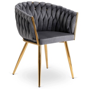 SCAUN DINING, ARTIM MEBLE, REALIZAT DIN METAL SI CATIFEA, CULOARE GRI/AURIE, STIL MODERN
