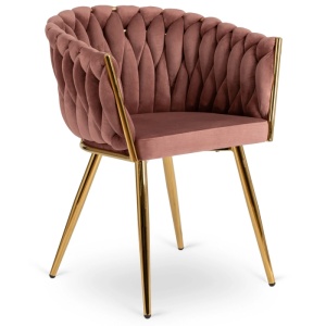 SCAUN DINING, ARTIM MEBLE, REALIZAT DIN METAL SI CATIFEA, CULOARE ROZ/AURIE, STIL MODERN