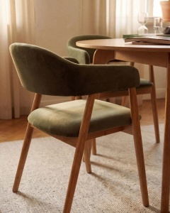 SCAUN DINING/BIROU ANDRA, VERDE DESCHIS, TAPITAT CU TAPITERIE DIN TEXTIL CHENILLE REBEL SI LEMN MASIV, MICADONI - Img 5