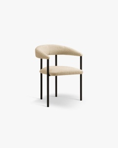 SCAUN DINING/BIROU LEA, BEJ/NEGRU, TAPITAT CU TAPITERIE DIN TEXTIL BOUCLE BALOO SI METAL, MICADONI - Img 2