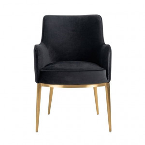 SCAUN DINING BREEZE, NEGRU/AURIU, TAPITERIE DIN CATIFEA SI PICIOARE DIN METAL, STIL MODERN - Img 3