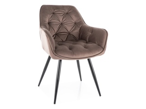 SCAUN DINING CHERRY VELVET, CAPPUCCINO BLUVEL 38/NEGRU MAT, TAPITERIE DIN CATIFEA SI PICIOARE DIN METAL, STIL MODERN