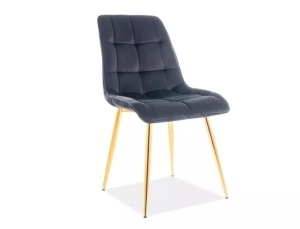 SCAUN DINING CHIC, NEGRU BLUVEL 19/AURIU, TAPITERIE DIN CATIFEA SI PICIOARE DIN METAL, STIL MODERN - Img 4