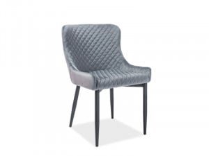 SCAUN DINING COLIN B, GRI BLUVEL 14/NEGRU MAT, TAPITERIE DIN CATIFEA SI PICIOARE DIN METAL, STIL MODERN