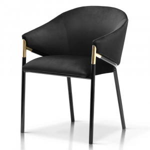 SCAUN DINING FANCY, NEGRU/AURIU/NEGRU, TAPITERIE DIN CATIFEA SI PICIOARE DIN METAL, STIL MODERN, ATR