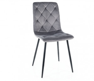 SCAUN DINING JERRY, GRI BLUVEL 14/NEGRU MAT, TAPITERIE DIN CATIFEA SI PICIOARE DIN METAL, STIL MODERN
