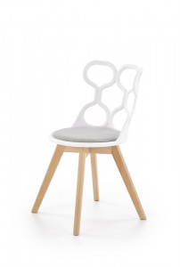 SCAUN DINING K308, ALB/GRI/STEJAR, CU TAPITERIE DIN STOFA, POLIPROPILENA SI PICIOARE DIN LEMN MASIV, STIL MODERN - Img 1