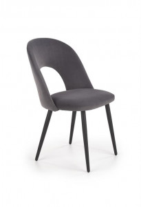 SCAUN DINING K384, GRI/NEGRU, CU TAPITERIE DIN STOFA FINA SI PICIOARE DIN METAL, STIL MODERN