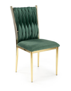 SCAUN DINING K436, VERDE INCHIS/AURIU, CU TAPITERIE DIN CATIFEA SI PICIOARE DIN METAL, STIL MODERN