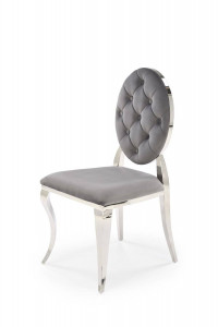 SCAUN DINING K555, GRI/CROM, CU TAPITERIE DIN CATIFEA SI PICIOARE DIN METAL, STIL MODERN