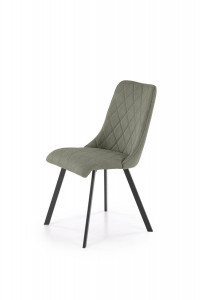 SCAUN DINING K561, VERDE OLIVE/NEGRU, TAPITERIE DIN STOFA SI PICIOARE DIN METAL, STIL MODERN