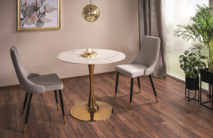 SCAUN DINING PIANO, GRI DESCHIS BLUVEL 03/NEGRU/AURIU, TAPITERIE DIN CATIFEA SI PICIOARE DIN METAL, STIL MODERN - Img 2