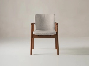 SCAUN DINING, RIA, DIN TEXTIL SI LEMN, BEJ/MARO, MICADONI, STIL MODERN - Img 2