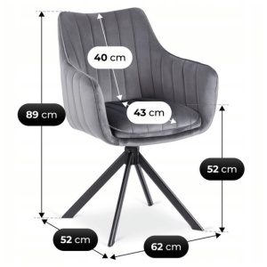 SCAUN DINING ROTATIV, ARTIM MEBLE, REALIZAT DIN METAL SI CATIFEA, CULOARE NEGRU/GRI, STIL MODERN - Img 9