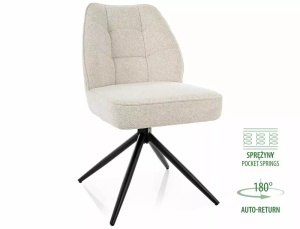 SCAUN DINING ROTATIV RAVEN BEJ DESCHIS 22/NEGRU MAT, TAPITERIE DIN TEXTIL SI PICIOARE DIN METAL, STIL MODERN