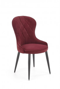 SCAUN DINING STIL K366, BORDO/NEGRU, CU TAPITERIE DIN CATIFEA SI PICIOARE DIN METAL, STIL MODERN