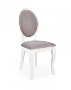 SCAUN DINING VELO, GRI/ALB, CU TAPITERIE DIN STOFA FINA SI PICIOARE DIN LEMN MASIV, STIL CLASIC