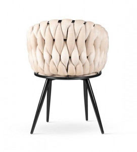 SCAUN DINING ZEPHYR, BEJ/NEGRU, TAPITERIE DIN CATIFEA SI PICIOARE DIN METAL, STIL MODERN, ATR - Img 3
