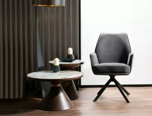 SCAUN PIVOTANT HUGO, GRI INCHIS 18/NEGRU MAT, TAPITERIE DIN STOFA BREGO SI PICIOARE DIN METAL, STIL MODERN - Img 3