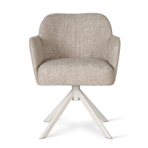 SCAUN PIVOTANT ORELI SUPREME, CONFECTIONAT DIN METAL, SPUMA, ARCURI SI TEXTIL, BEJ/ALB, STIL MODERN - Img 2
