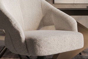 Scaun rotativ BELLAGIO cu funcție de revenire automată la 180°, cotiere, decupaje pentru spătar, tapițerie din chenille bej, cadru metalic negru - Img 3