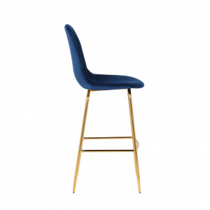 SET 2 BUCATI SCAUNE DE BAR SCANDINAVIA 40131 CATIFEA ALBASTRA/METAL AURIU STIL MODERN - Img 3