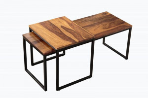 SET 2 MASUTE DE CAFEA, ELEMENTS, CADRUL DIN METAL SI LEMN MASIV, DESIGN INDUSTRIAL - Img 6