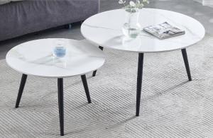 SET 2 MASUTE DE CAFEA KORA D, 60/80 CM, EFECT DE MARMURA ALBA/NEGRU, BLAT DIN CERAMICA SI CADRU DIN METAL, STIL MODERN - Img 1