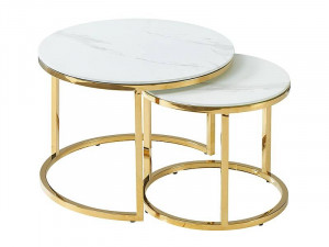 SET 2 MASUTE DE CAFEA MUSE II, 45/60 CM, EFECT DE MARMURA ALBA/AURIU, BLAT DIN STICLA SECURIZATA SI CADRU DIN METAL, STIL MODERN - Img 1