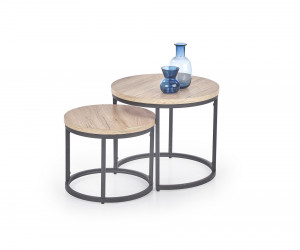 SET 2 MASUTE DE CAFEA OREO, STEJAR SAN REMO/NEGRU, DIN MDF FURNIRUIT SI METAL, STIL MODERN, HALMAR
