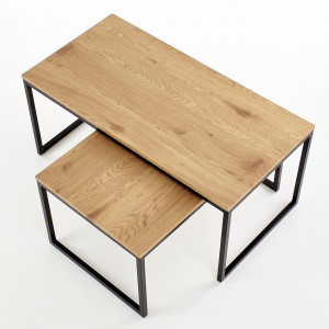 SET 2 MASUTE DE CAFEA SABROSA, STEJAR/NEGRU, DIN MDF FURNIRUIT SI METAL, STIL MODERN, HALMAR - Img 3