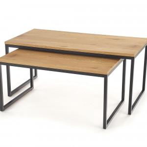 SET 2 MASUTE DE CAFEA SABROSA, STEJAR/NEGRU, DIN MDF FURNIRUIT SI METAL, STIL MODERN, HALMAR - Img 6