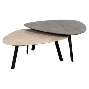 SET 2 MASUTE DE CAFEA SPENCER, 212373, CONFECTIONATA DIN METAL, MARMURA SI TRAVERTIN, NEGRU/NISIPIU/BEJ, STIL MODERN