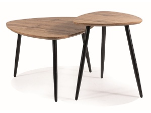 SET 2 MASUTE DE CAFEA TWIN, 40/60 CM, STEJAR ARTISAN/NEGRU, BLAT DIN MDF, FURNIR NATURAL SI CADRU DIN METAL, STIL MODERN - Img 3