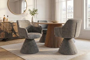 SET 2 SCAUNE, AMBIENTO, ROTATIV 180GRADE, REALIZAT DIN LEMN SI TEXTIL CHENILLE, CULOARE GRI, ARTIM GROUP - Img 5
