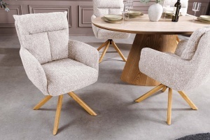 Set 2 Scaune Big George, rotativ la 360° cu revenire automată, husă din material textil structurat, culoarea gri șampanie, cu cadru din lemn de stejar - Img 10