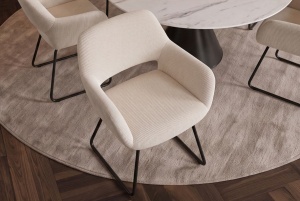 SET 2 SCAUNE CU COTIERE, MUSTANG, REALIZAT DIN METAL SI TEXTIL CATIFEA RAIAT, CULOARE BEJ/NEGRU - Img 8