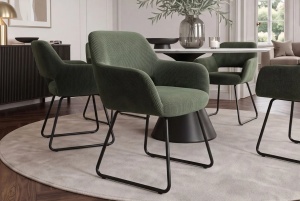 SET 2 SCAUNE CU COTIERE, MUSTANG, REALIZAT DIN METAL SI TEXTIL CATIFEA RAIAT, CULOARE VERDE/NEGRU - Img 4