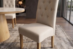 SET 2 SCAUNE DINING CASA, CU PICIOARE DIN LEMN SI TEXTIL, CULOARE BEJ - Img 7