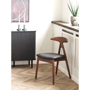 SET 2 SCAUNE DINING LANUZA, DIN LEMN SI PIELE ECO, CULOARE NUC/NEGRU, HOUSE NORDIC - Img 3