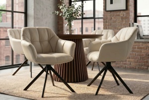 SET 2 SCAUNE, PAPILLON, ROTATIV 180GRADE, REALIZAT DIN METAL SI PIELE ECO, CULOARE BEJ, ARTIM GROUP