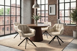 SET 2 SCAUNE, PAPILLON, ROTATIV 180GRADE, REALIZAT DIN METAL SI PIELE ECO, CULOARE BEJ, ARTIM GROUP - Img 11