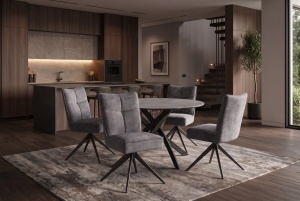 SET 2 SCAUNE ROTATIVE 360 GRADE, LUGANO, REALIZAT DIN METAL SI TEXTIL CATIFEA VELUR, CULOARE GRI/NEGRU - Img 6