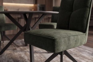SET 2 SCAUNE ROTATIVE 360 GRADE, LUGANO, REALIZAT DIN METAL SI TEXTIL CATIFEA VELUR, CULOARE VERDE/NEGRU - Img 5