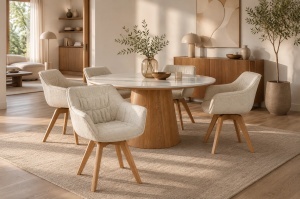 SET 2 SCAUNE ROTATIVE DUTCH, DIN LEMN SI TEXTIL BOUCLE, CULOARE BEJ, INVICTA INTERIOR - Img 10