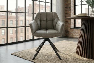 SET 2 SCAUNE ROTATIVE, PAPILLON, REALIZAT DIN PIELE SI METAL, CULOARE GRI TAUPE/NEGRU, INVICTA INTERIOR - Img 9