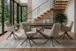 SET 2 SCAUNE ROTATIVE, PROMETHEUS, 180 grade, REALIZAT DIN METAL SI TEXTIL VELUR, CULOARE TAUPE, ARTIM GROUP